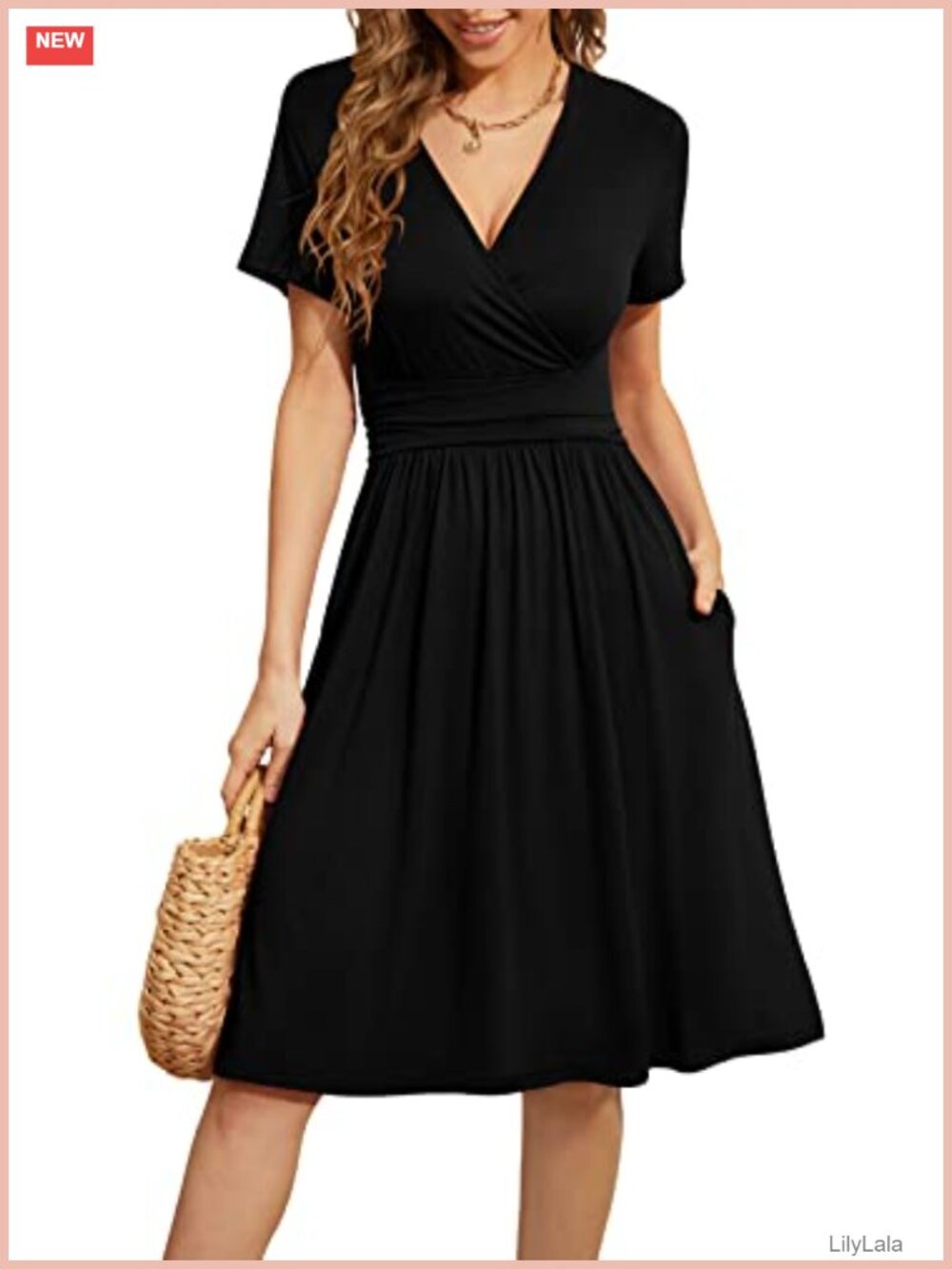 Women's Summer Short Sleeve V-Neck Floral Casual Dress with Pockets